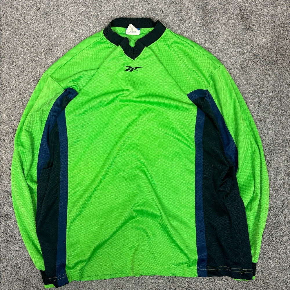 Y2k 2000s lime green center‎ reebok logo soccer goalkeeper jersey